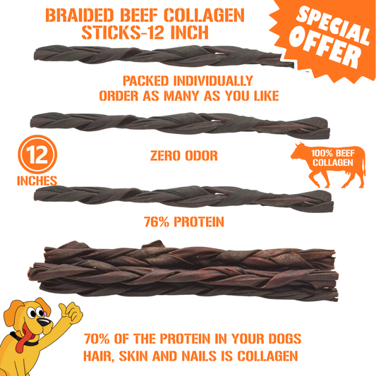 Collagen Sticks Braided, 12 Inch, 1 Stick