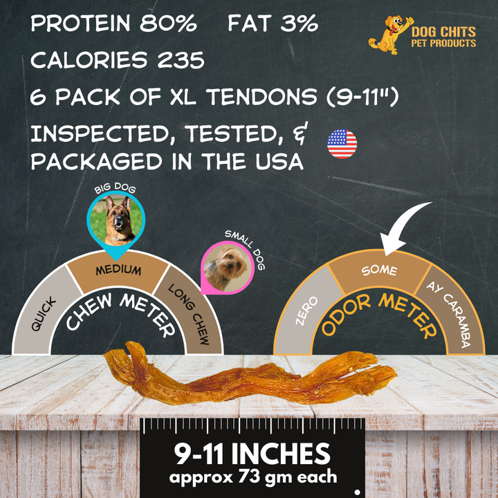 Beef Tendons EXTRA LARGE, 9-11 Inch, 6 Pack