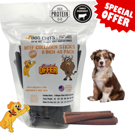 Collagen Sticks, Thin, 6 Inch, 40 Pack SPECIAL OFFER