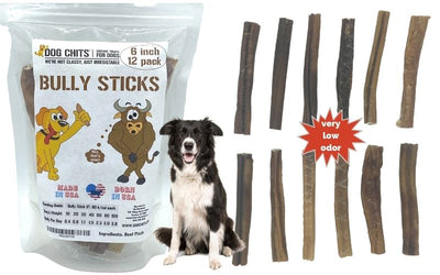 100% All-Natural, 6" Bully Stick Chews, 12 Pack