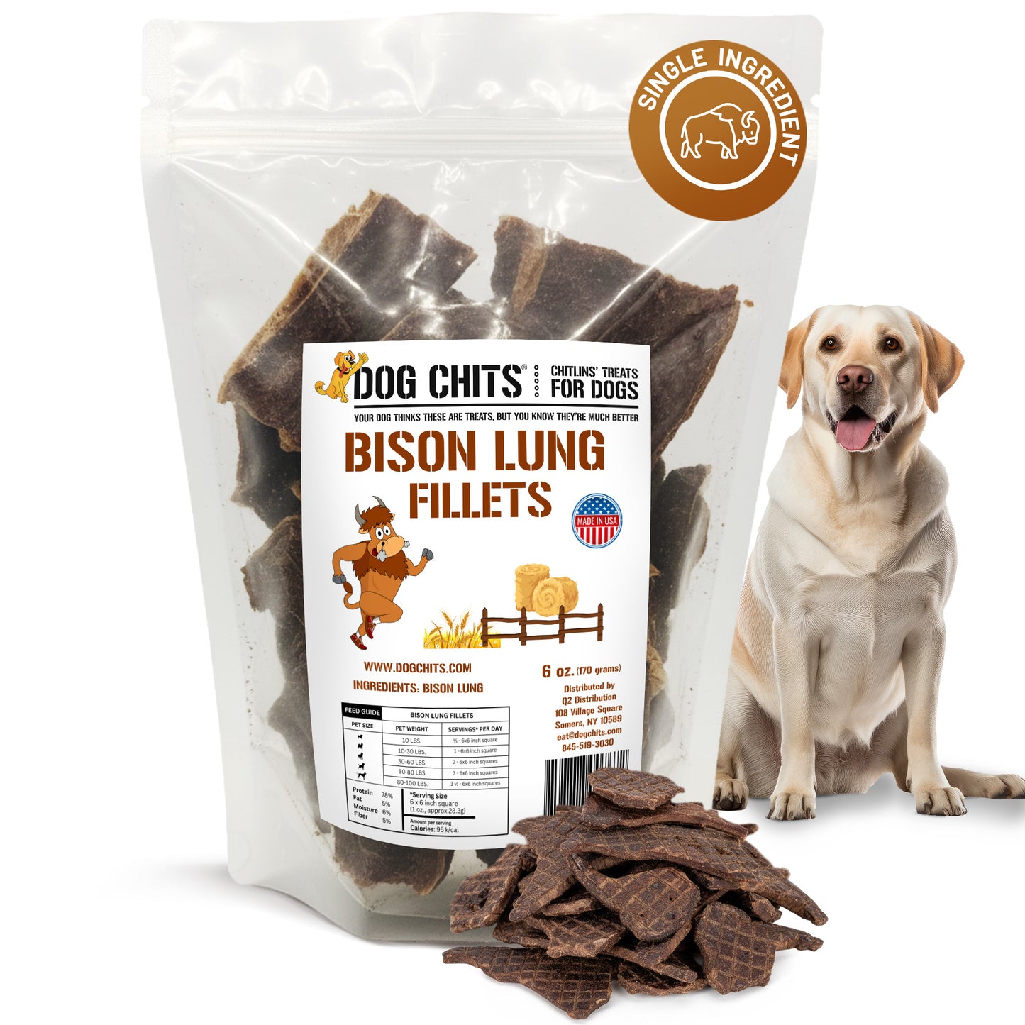Bison Lung Fillet Treats for Dogs - 6 oz