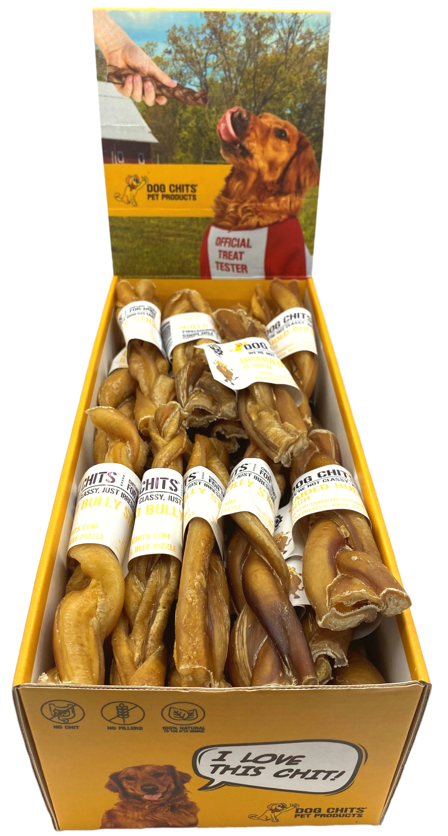 Braided Bully Sticks, 6" 40 Pack, Open Top Bin Box (WHOLESALE ONLY)